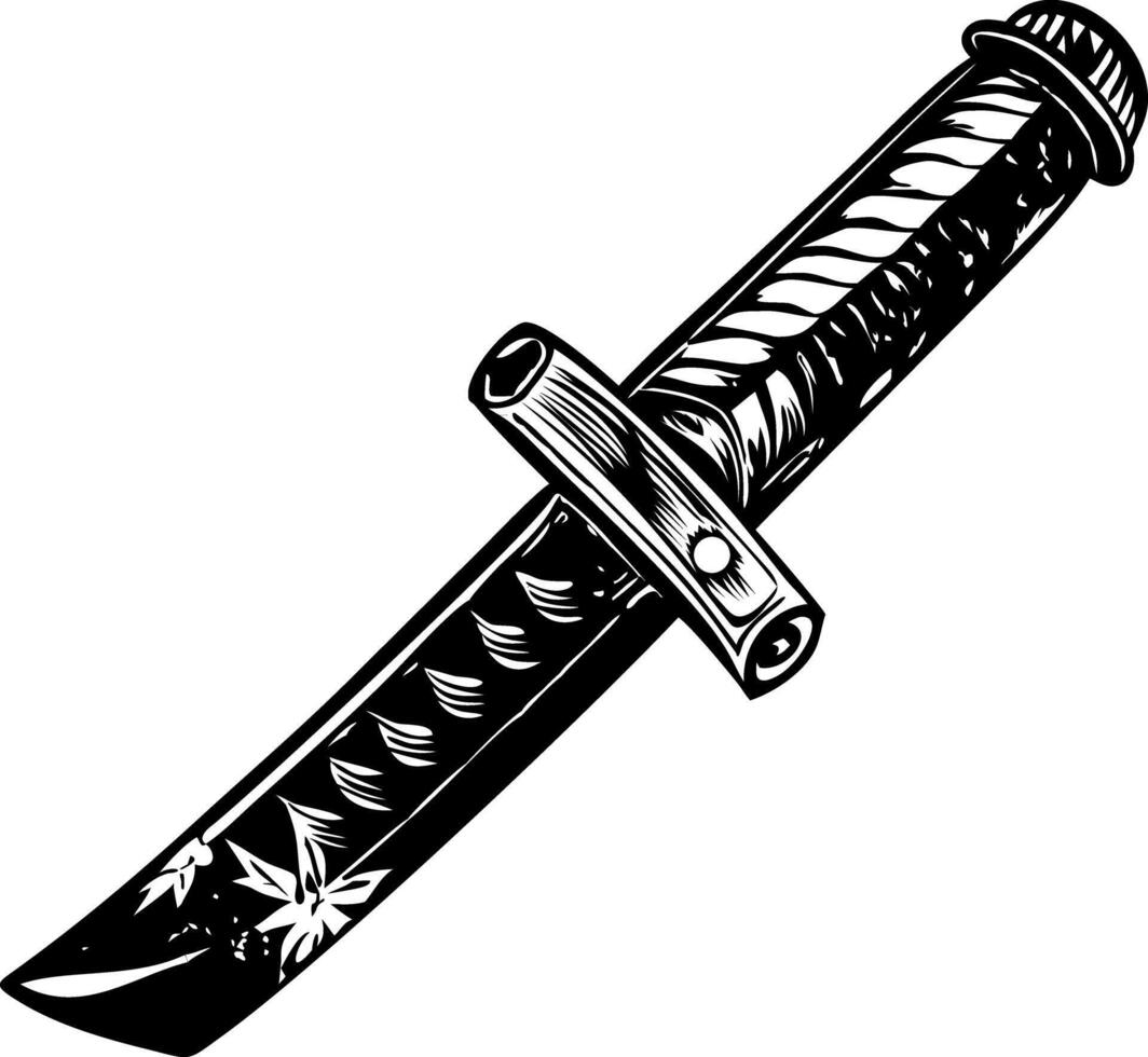 A vintage illustration of japanese sword vector