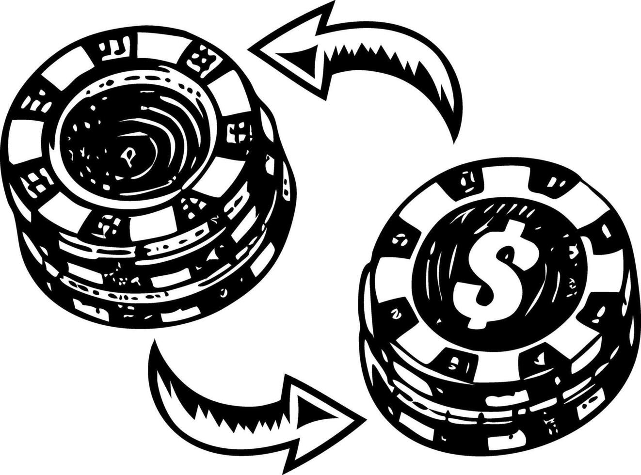 Vintage illustration depicting poker chip exchange with dollar coin vector