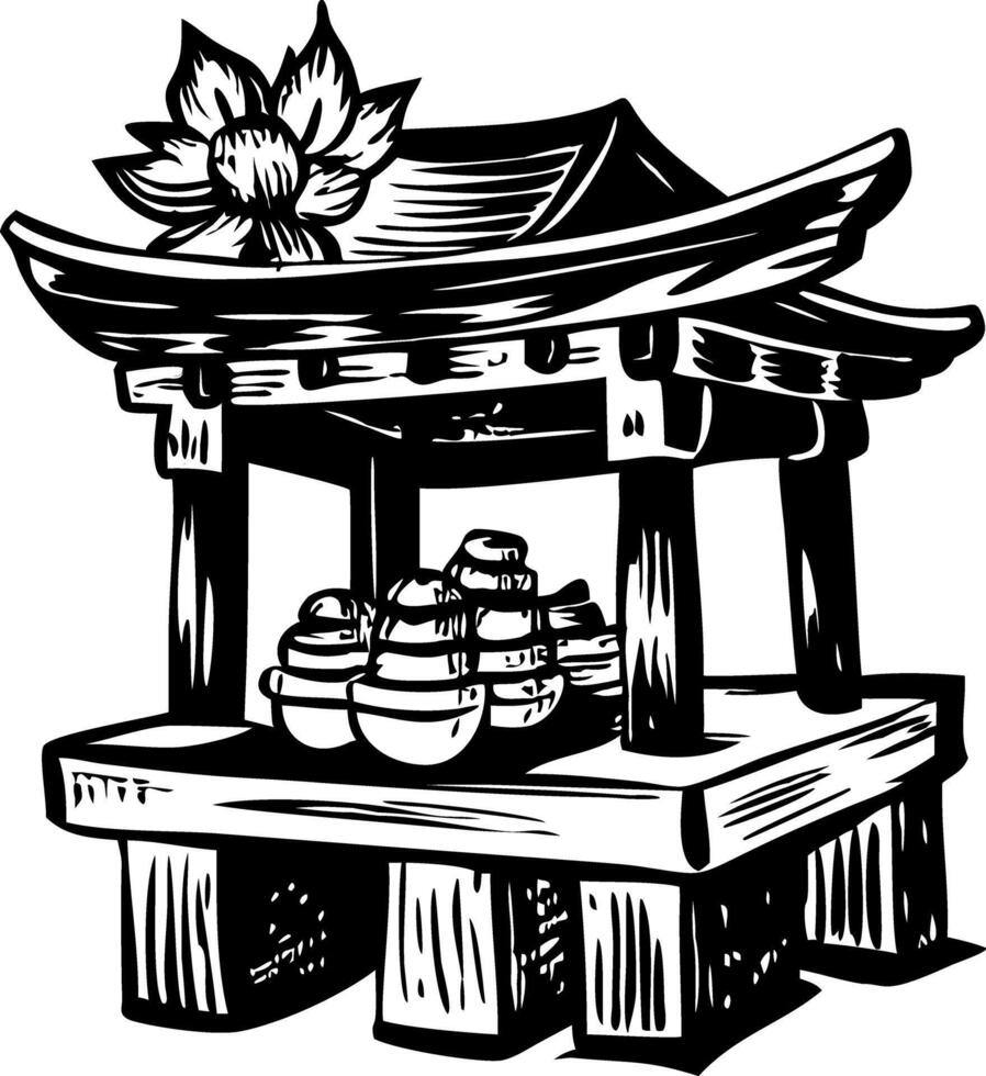 A vintage style illustration depicting shinto shrine vector