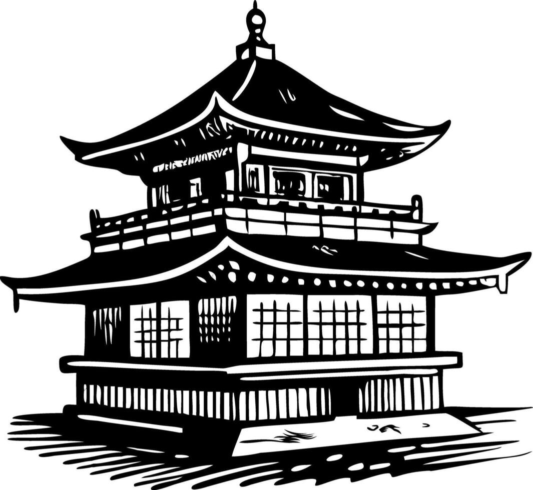 Golden pavilion building illustration in vintage style vector