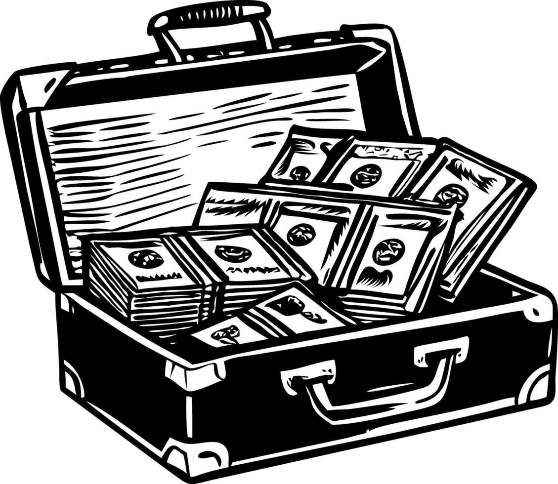 Vintage illustration of an open money briefcase vector