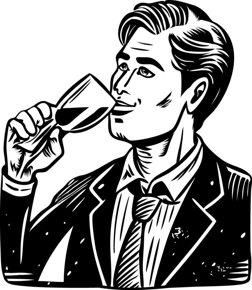 Vintage character illustration of a man drinking wine vector