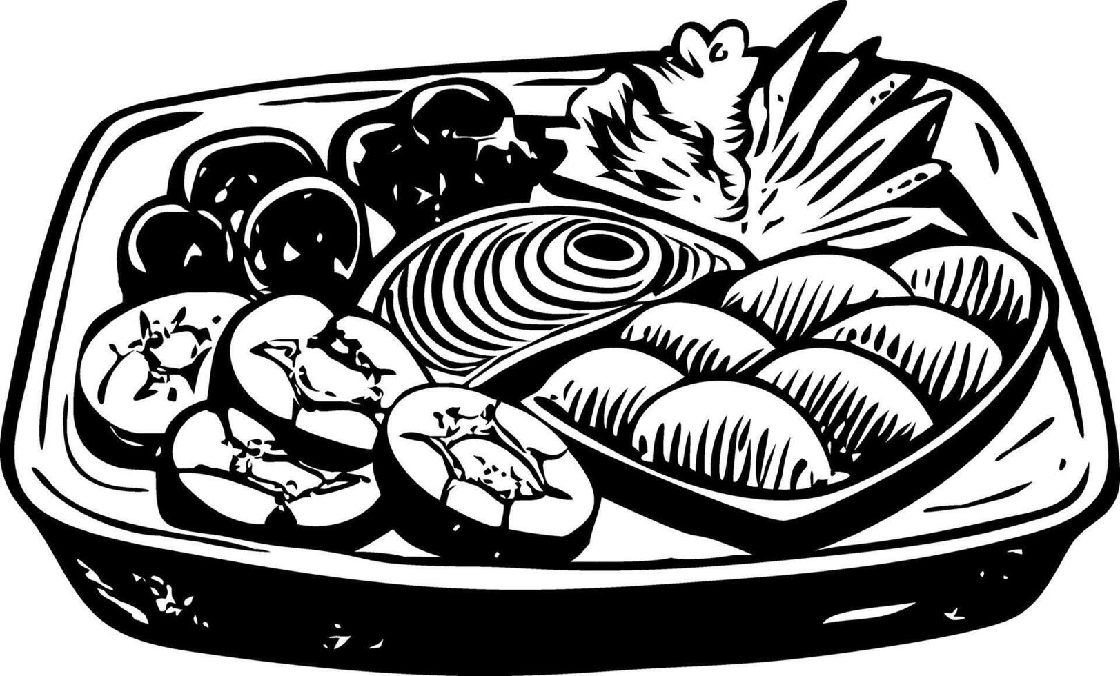 Vintage style illustration depicting japanese sashimi platter vector