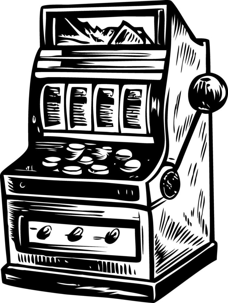 Vintage illustration showcasing a casino slot machine vector