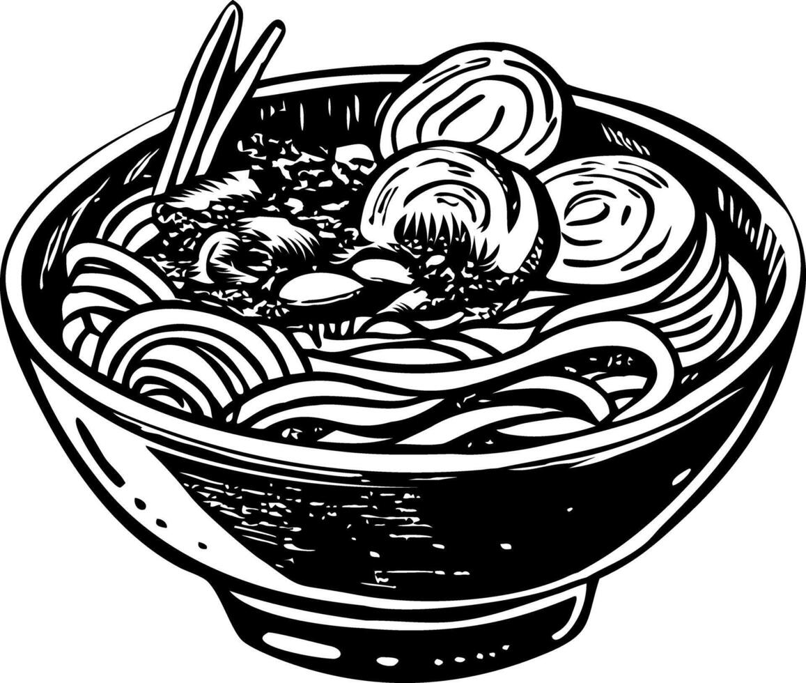 A vintage style illustration depicting japanese ramen bowl vector