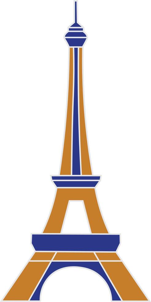 Illustration of Eiffel tower in blue and orange color on white background. vector