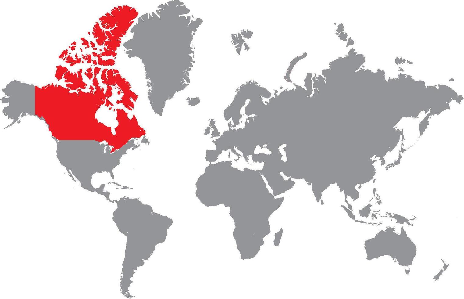 Canada map highlighted in red on grey world map illustration for political and travel use vector