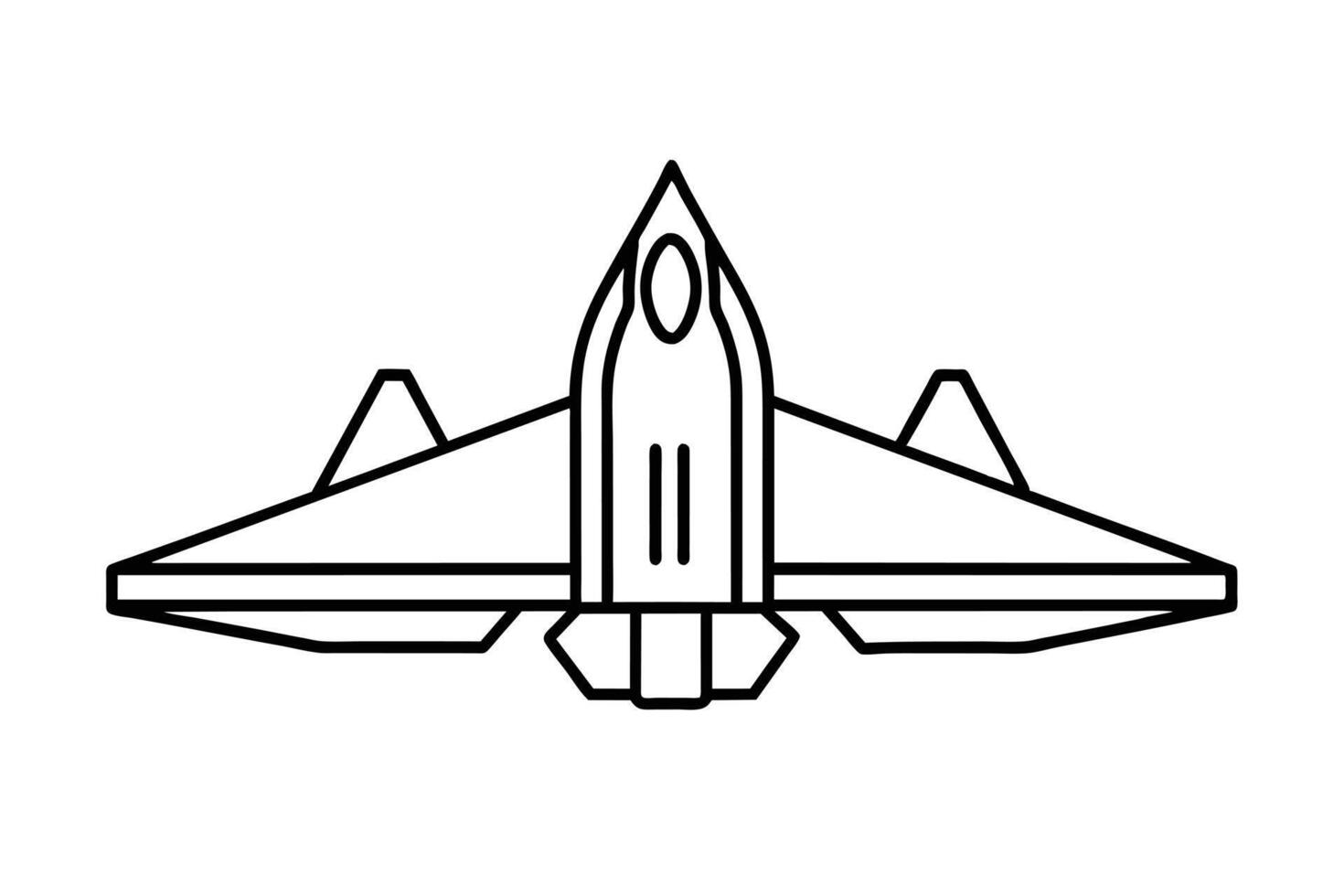 Black and white outline drawing of a futuristic aircraft. vector