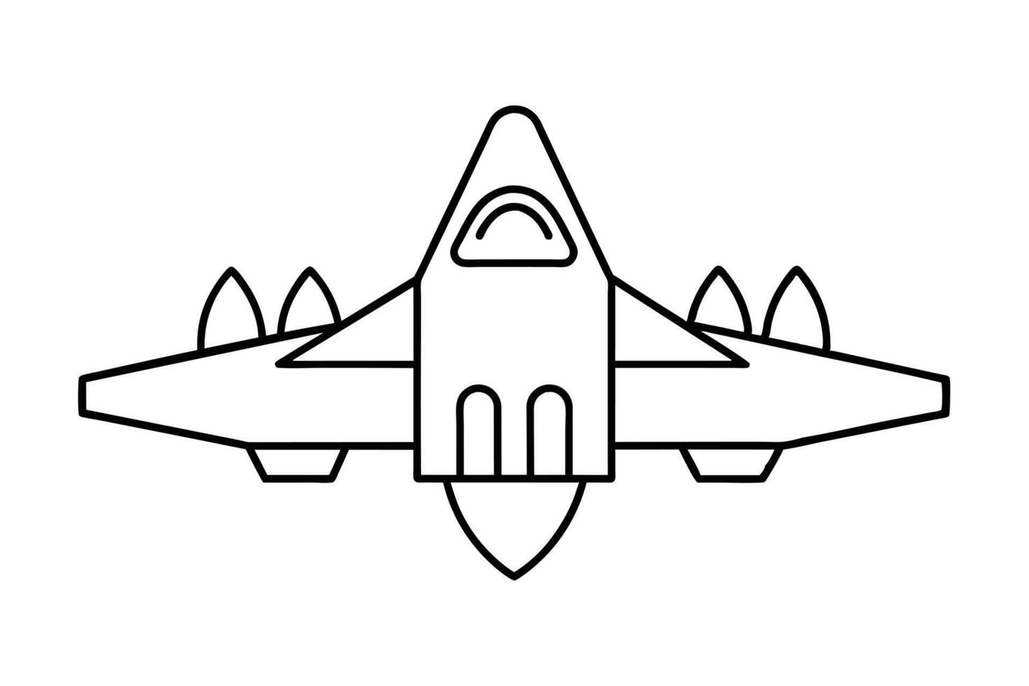 A Simple black and white outline drawing of a futuristic aircraft. vector