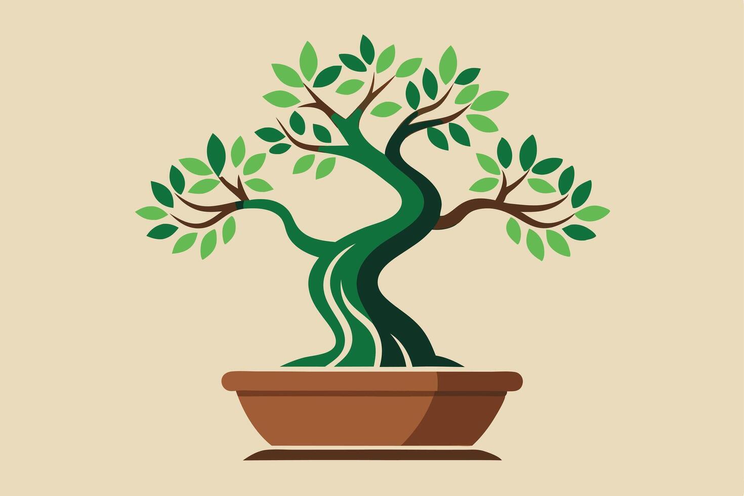 Vibrant illustration of a bonsai tree in a pot. vector