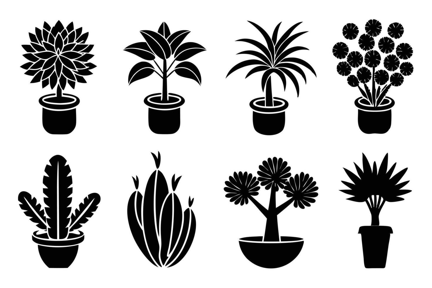Collection of Silhouettes of Various Plants vector
