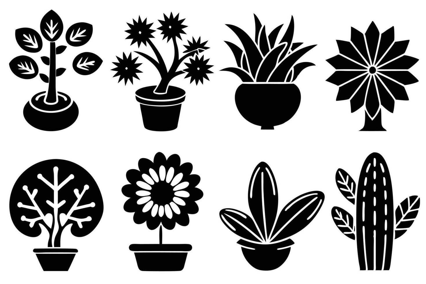 A of Silhouettes of Various Plants vector