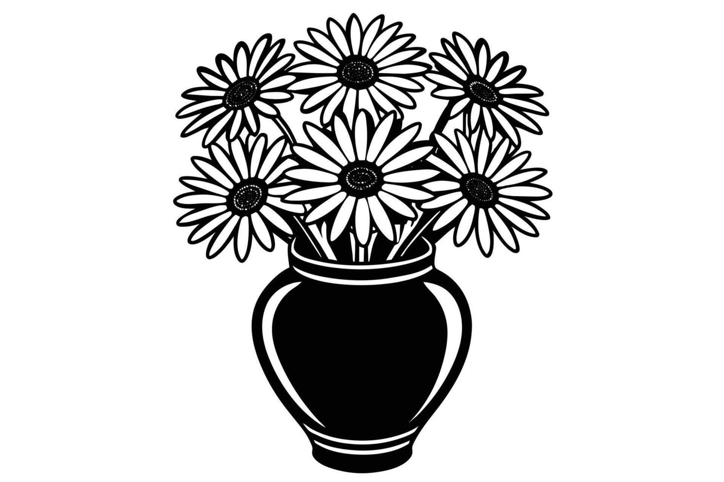 Elegant Black and White Floral Vase Illustration vector
