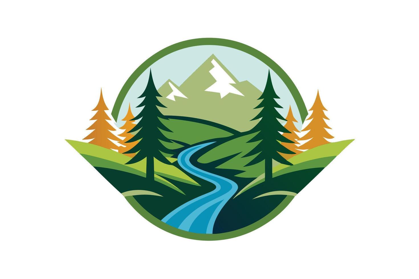 Colorful Illustration of a Mountain Landscape with a Stream. vector