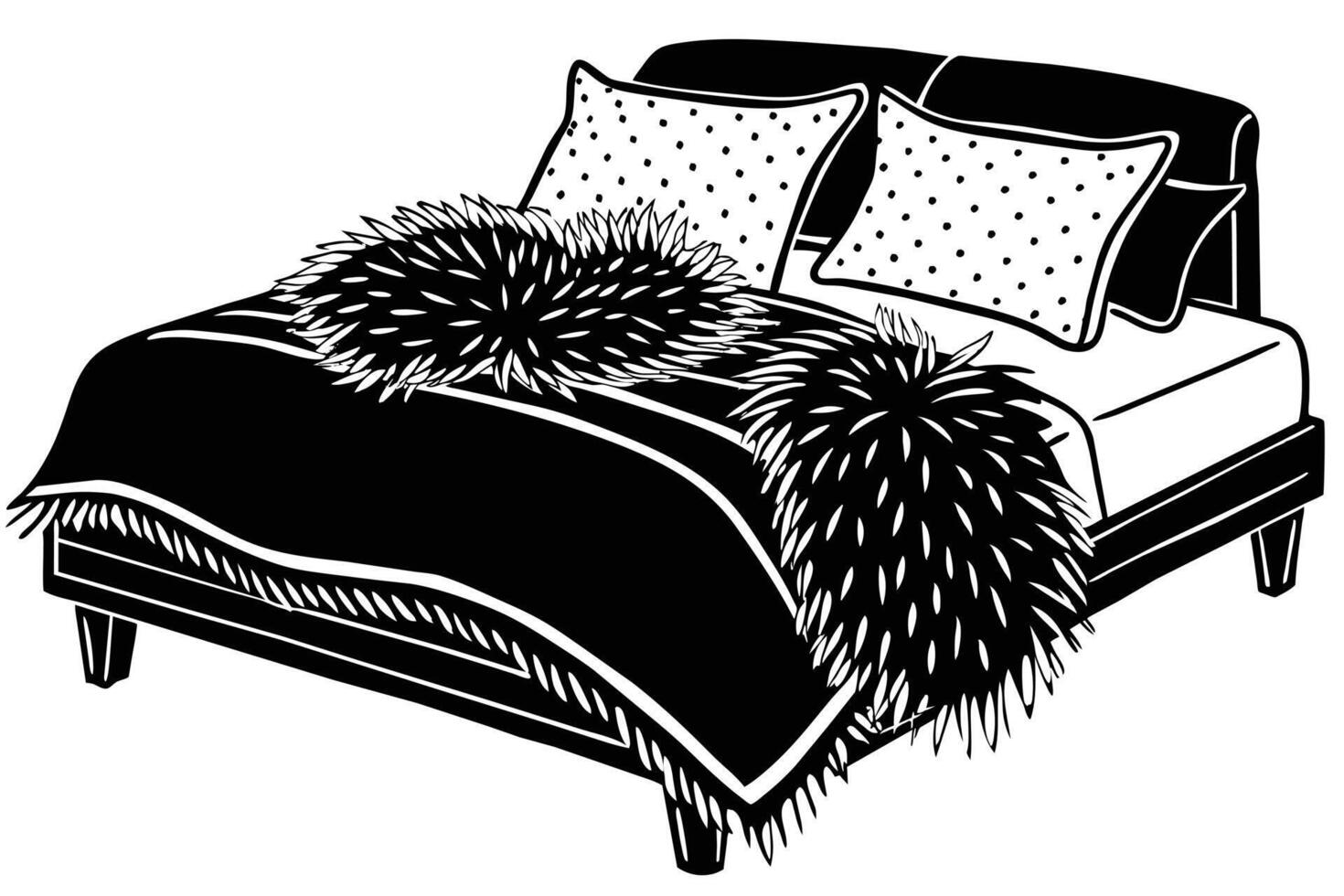 Black and White Bedroom Bed Illustration vector