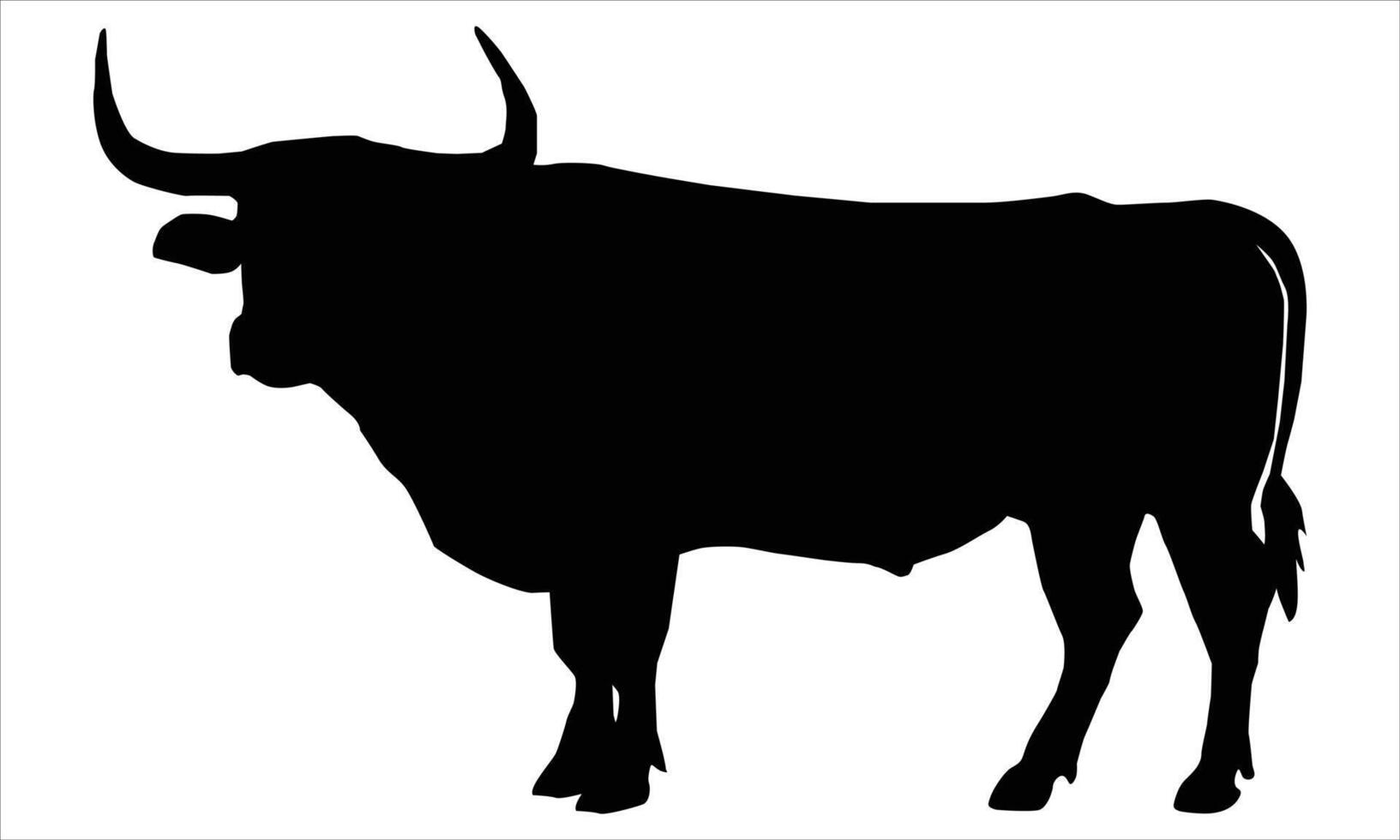 Bull with sharp horns. Aggressive bull standing silhouette vector