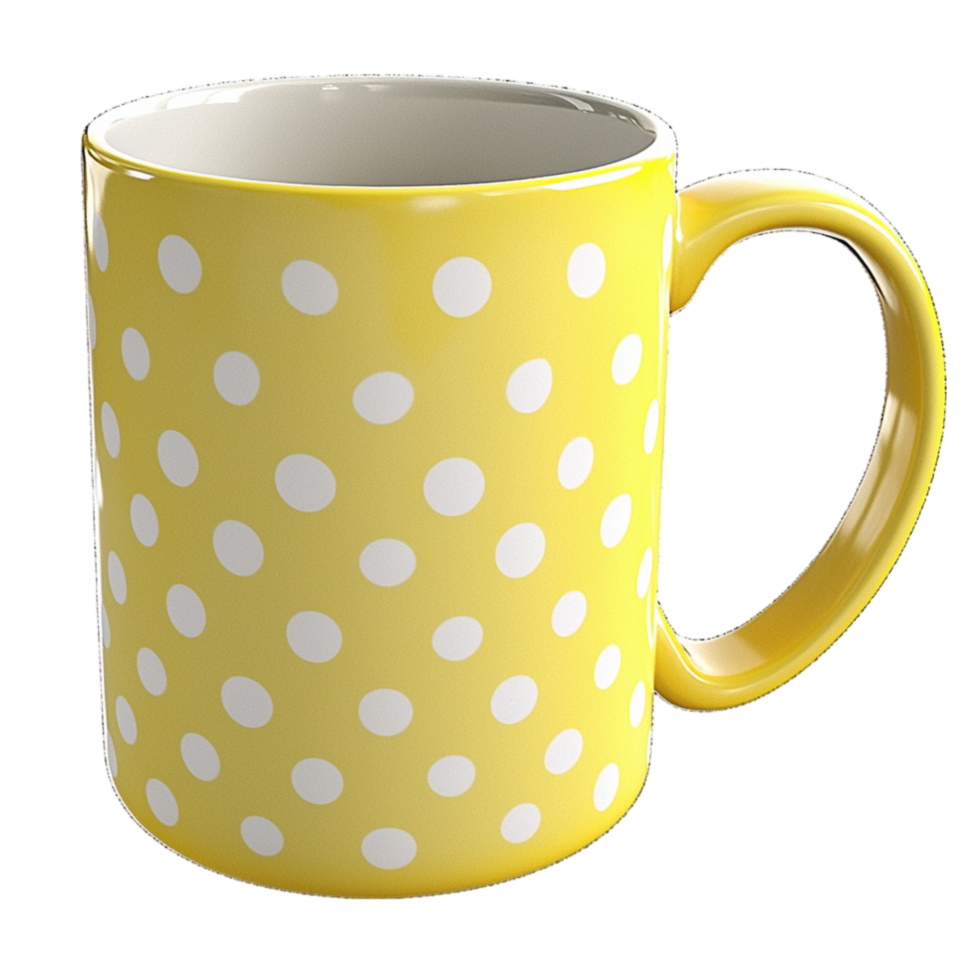 yellow ceramic mug with white polka dots png