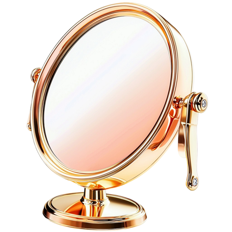 Golden tabletop mirror with a tilting round frame png
