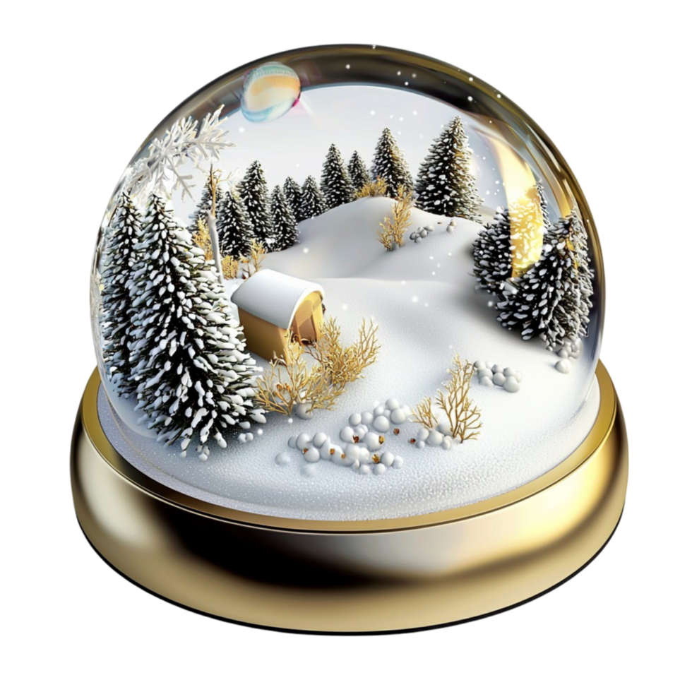 Snow globe with a winter village and snowy trees png
