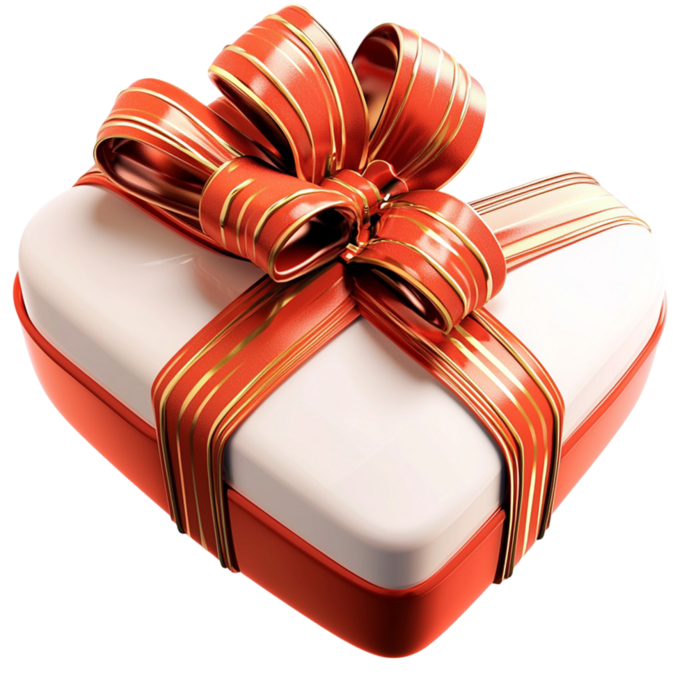 White and red gift box with a striped ribbon and bow png