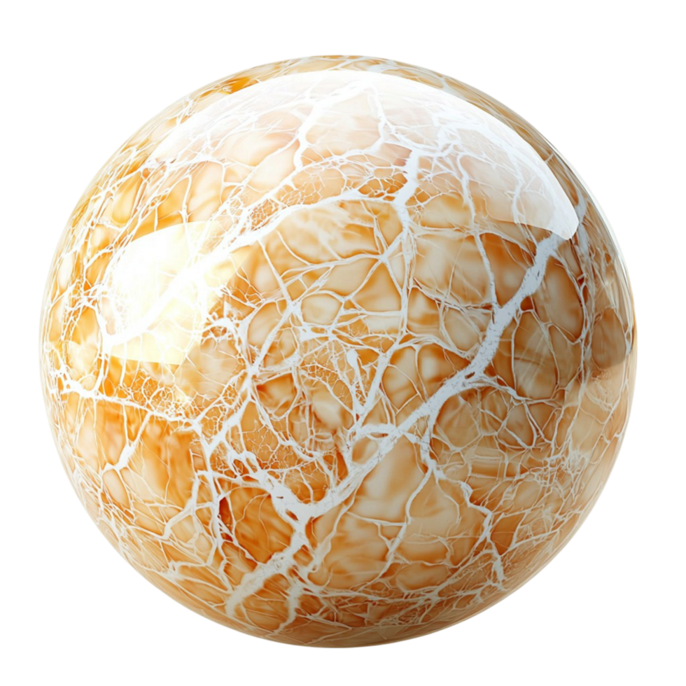 Glossy marble sphere with creamy beige veins png
