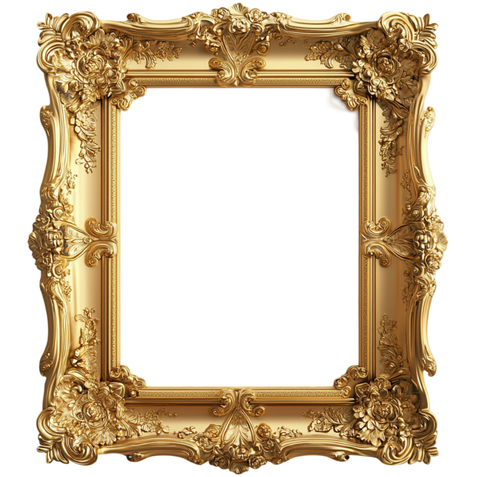 Baroquestyle golden picture frame with intricate detailing png