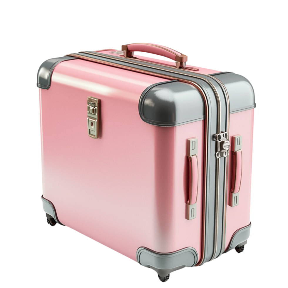 Pink and gray hardshell suitcase with wheels and a handle png