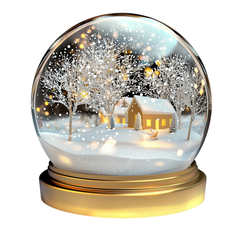 Snow globe with a cozy cabin in a snowy winter scene png
