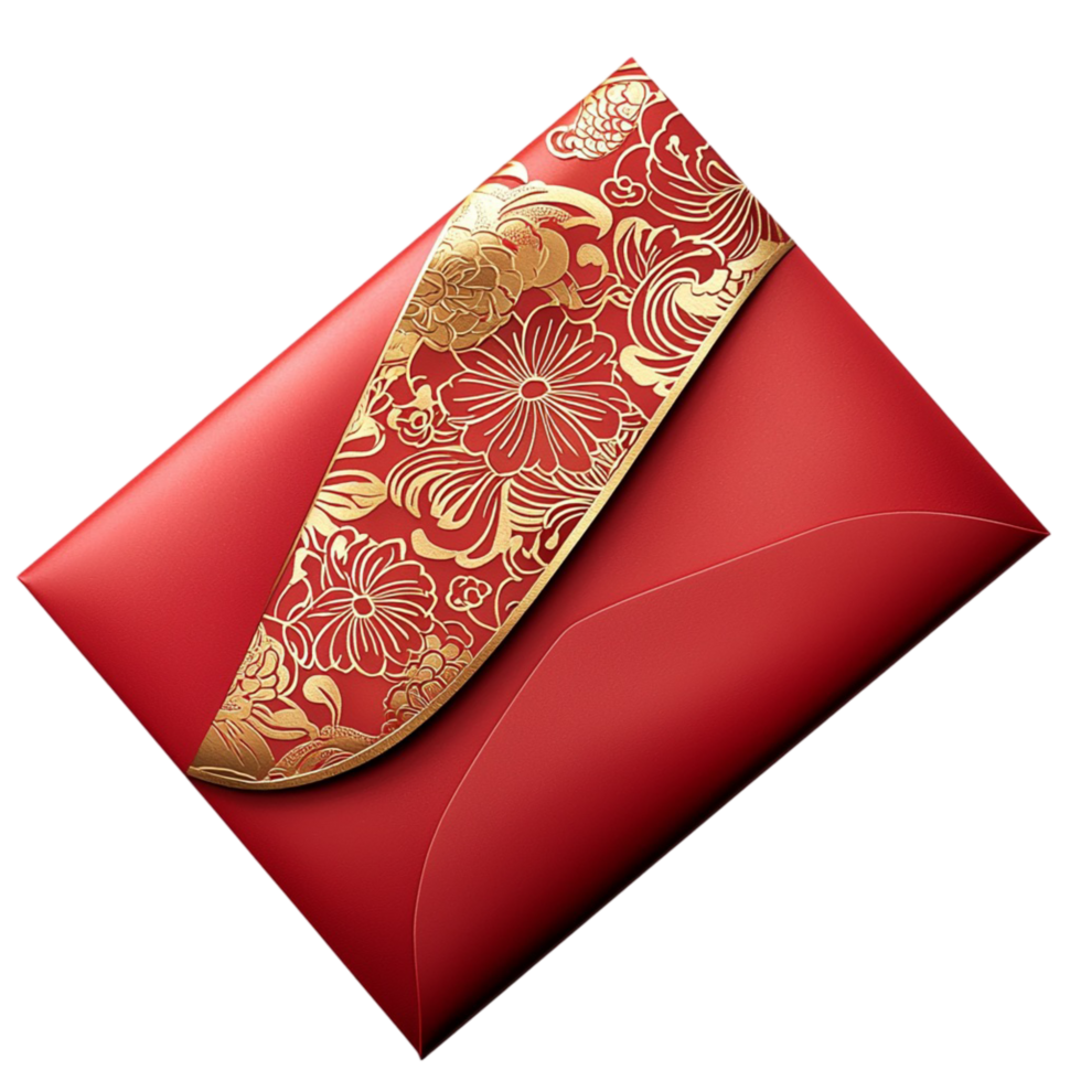 Red and gold floral envelope with an design png