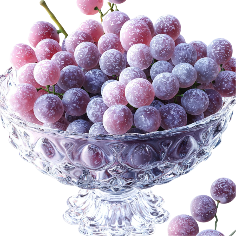 Crystal bowl filled with purple grapes and a reing look png