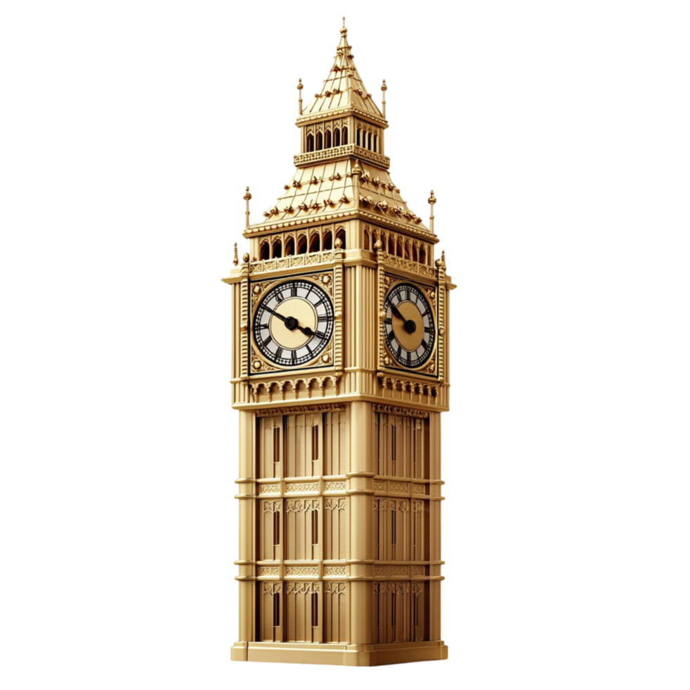 Majestic golden Big Ben replica with detailed clock face and architecture png