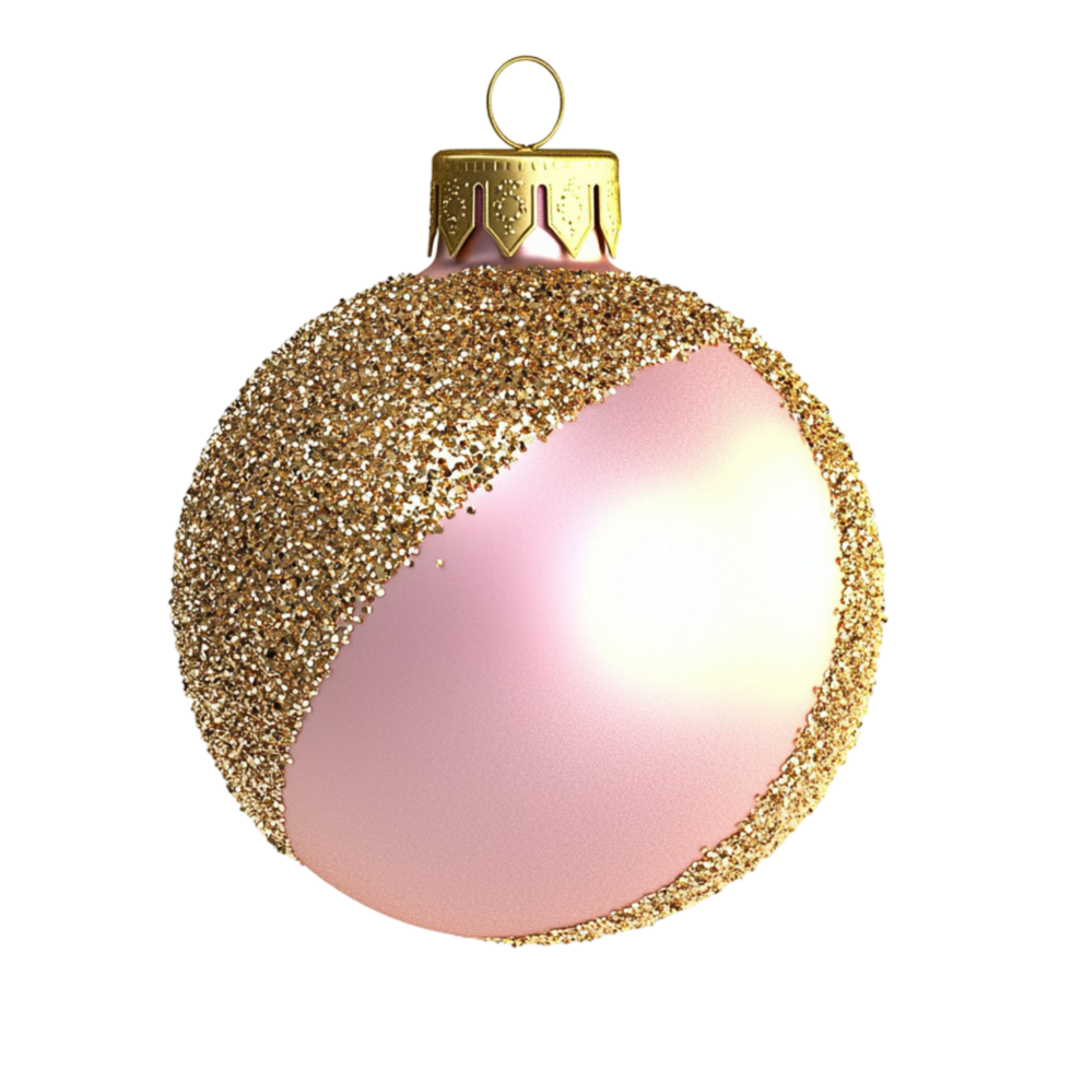 Sparkling pink and gold Christmas ornament with a festive design png