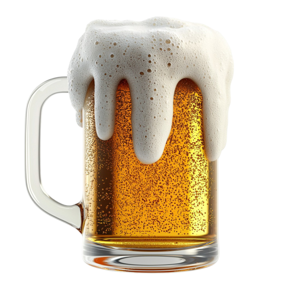 Frosty glass of beer with a thick foam head and a reing appearance png