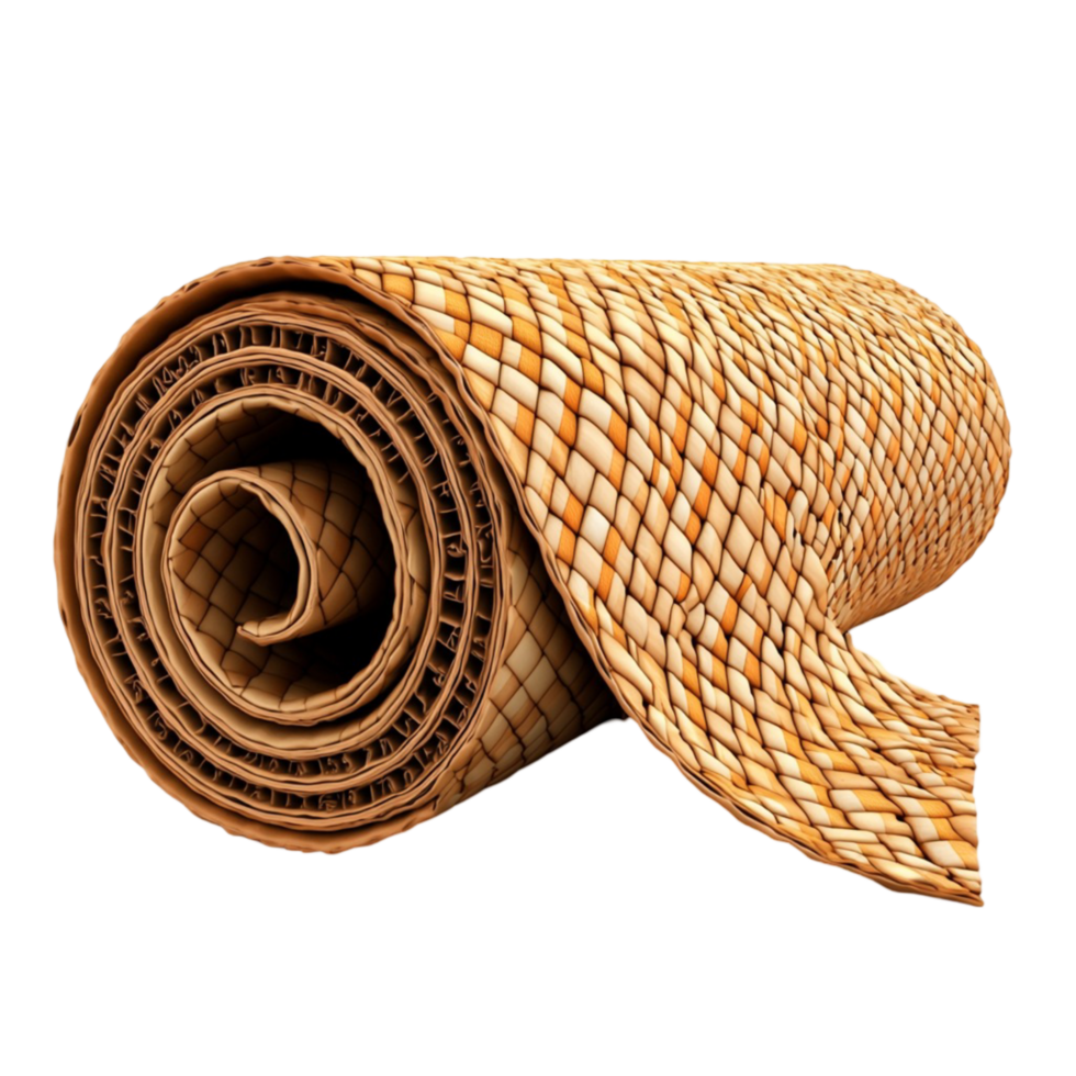Rolledup woven mat with a natural texture and a warm earthy tone png