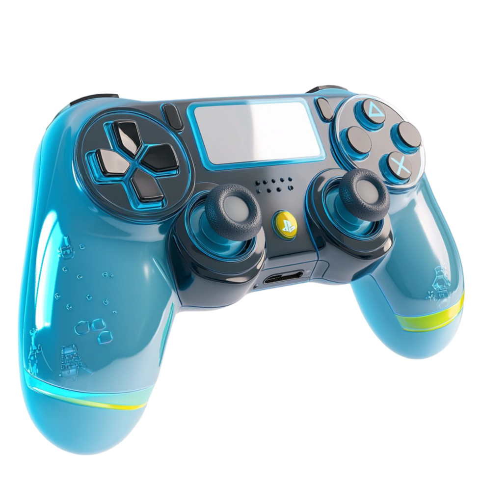 blue and yellow gaming controller with a sleek and ergonomic design png
