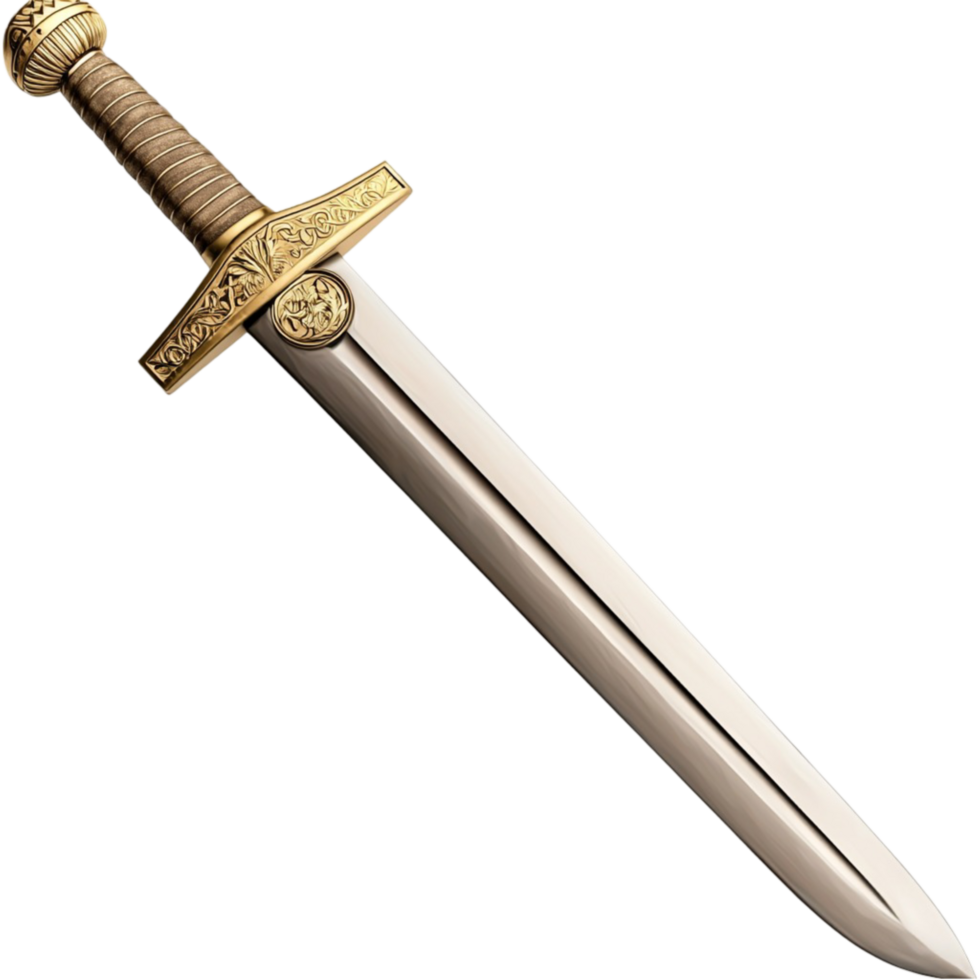 medieval sword with a golden hilt and sharp blade png