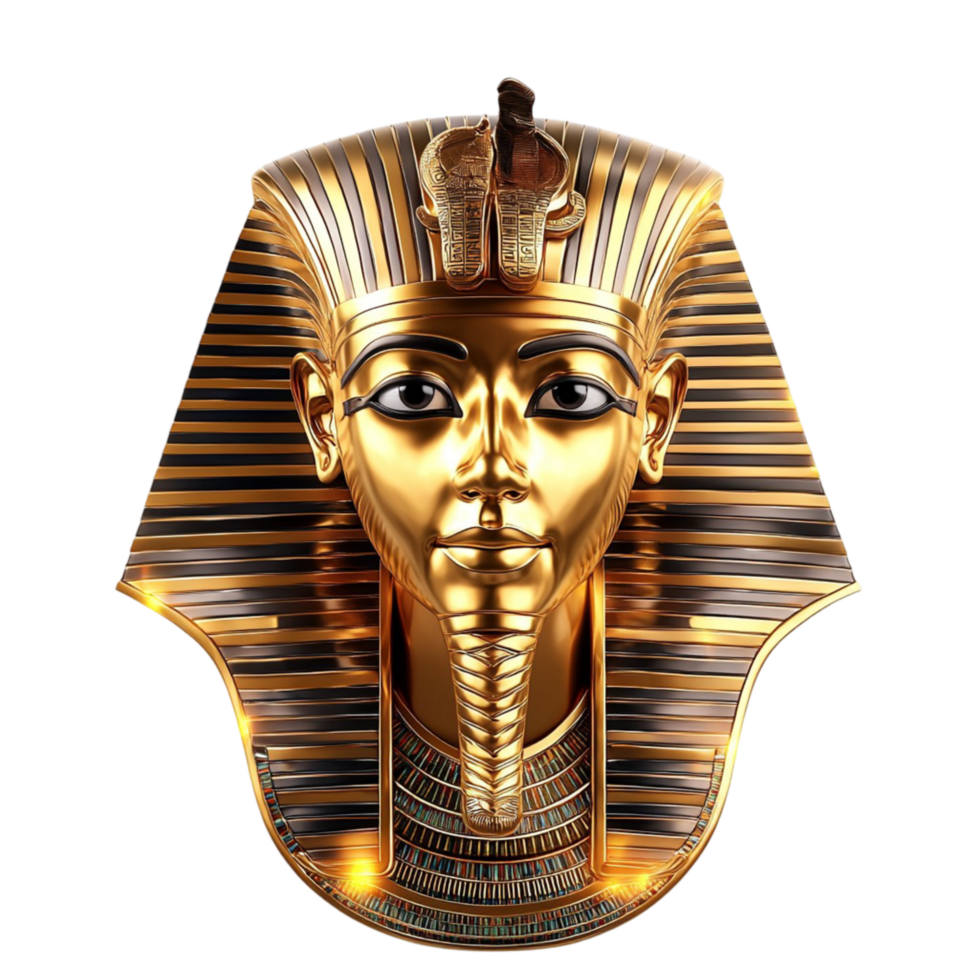 Pharaoh mask with detailed gold and black features and a regal look png