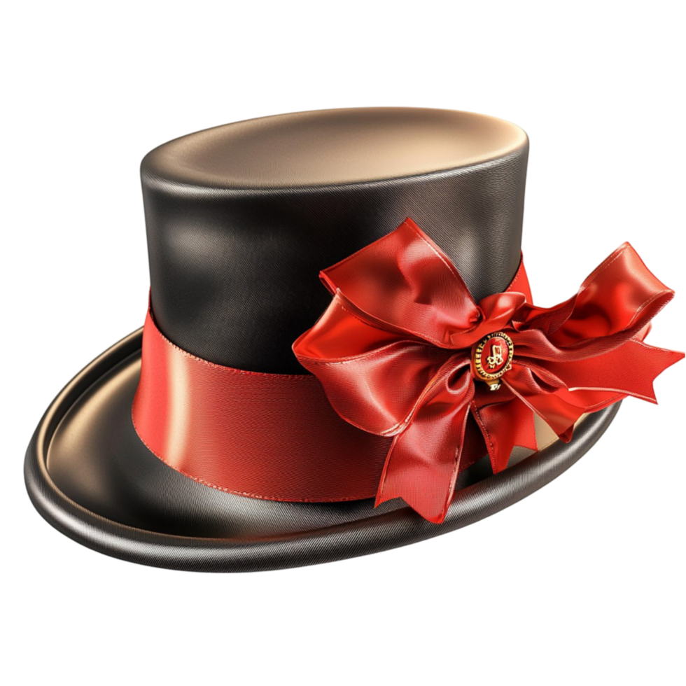 Black top hat with a red ribbon and a bow png