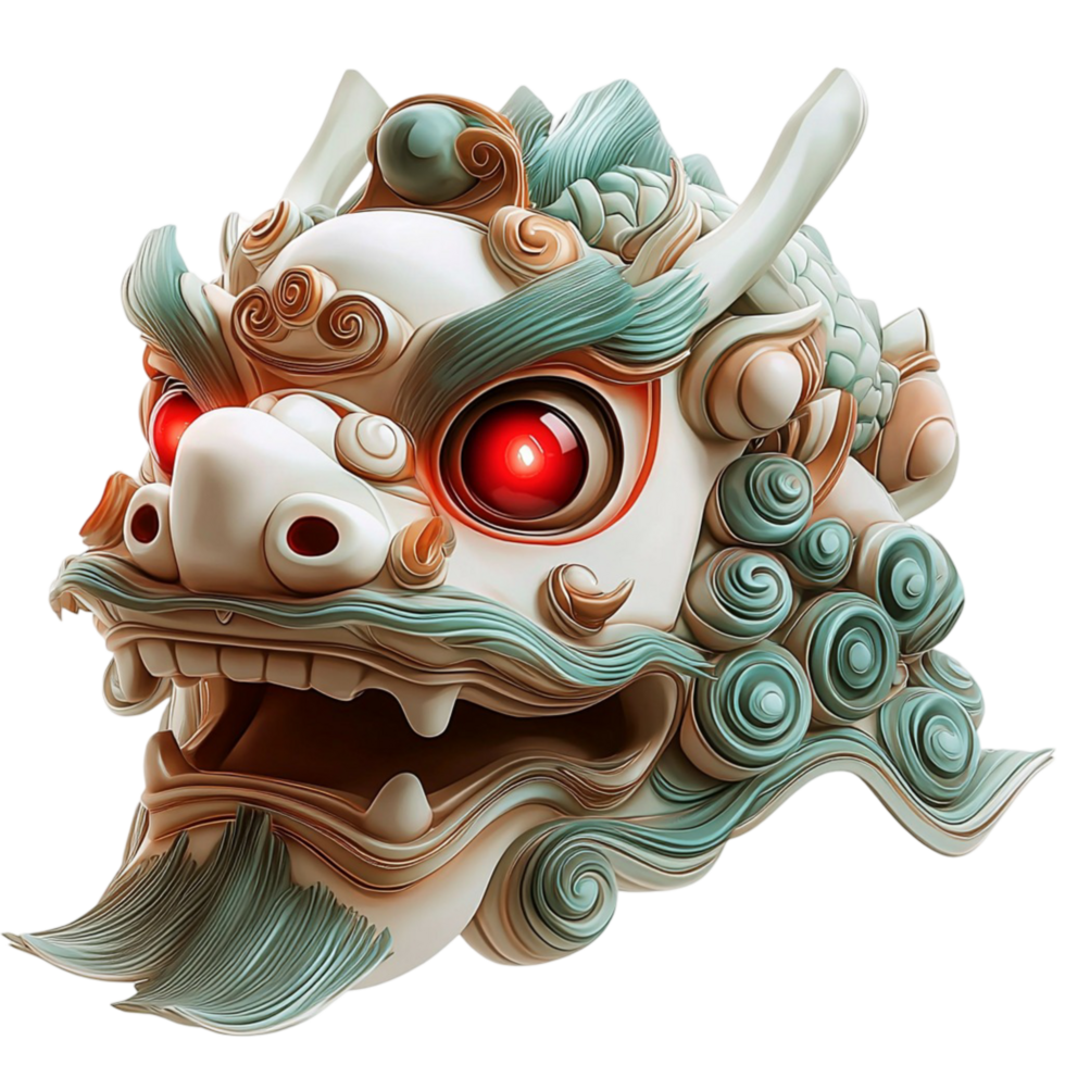 Mythical dragon head with red eyes and detailed sculpting png