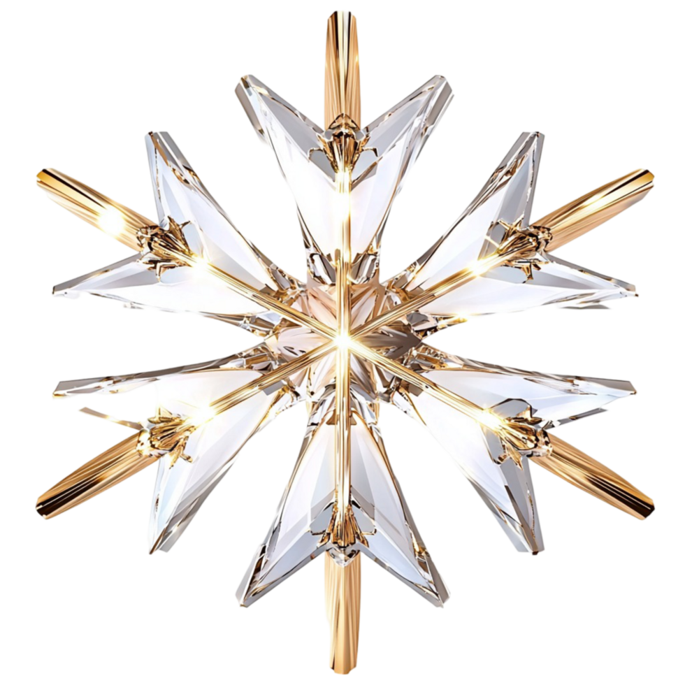 Crystal snowflake ornament with gold and clear elements png