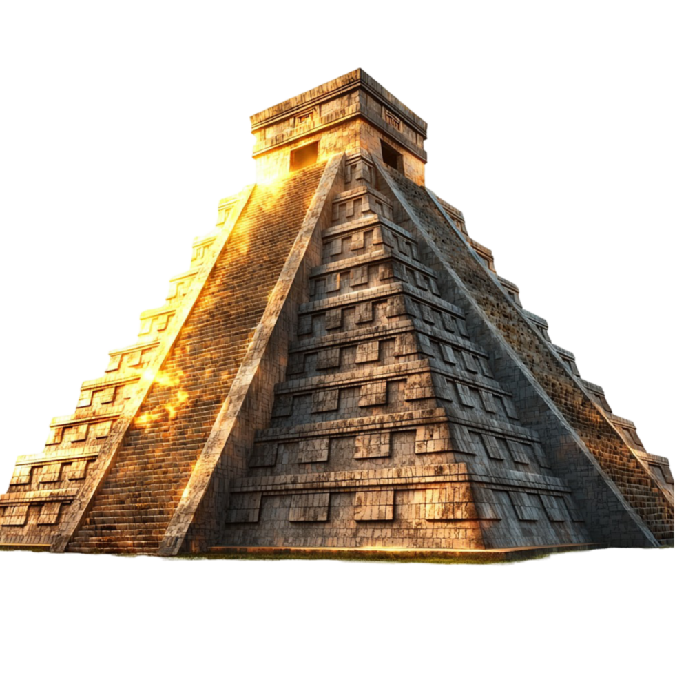 Historic stone pyramid with intricate steps leading to the top png
