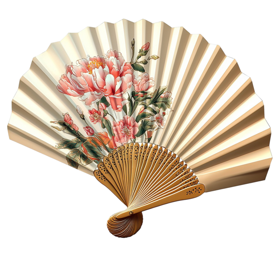 floral folding fan with intricate hand ed blossoms png
