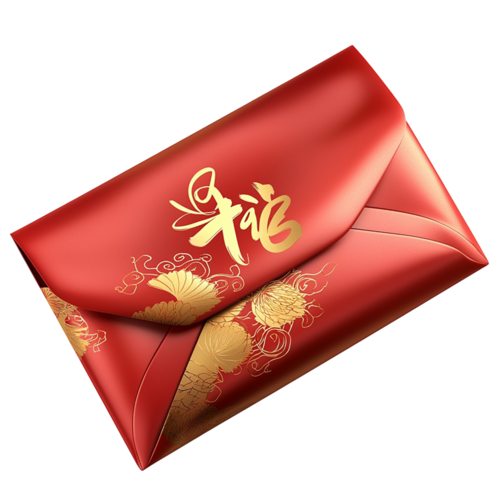 red envelope with golden Chinese characters and decorations png