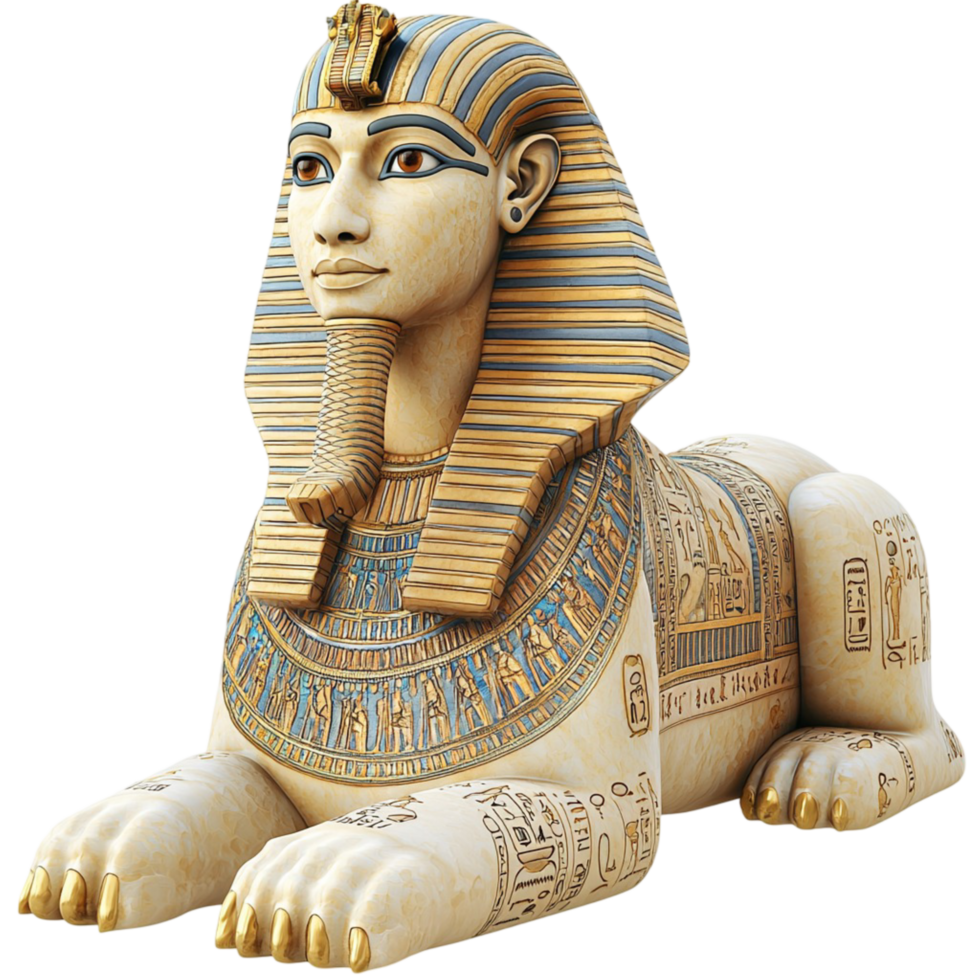 Majestic Egyptian Sphinx statue with detailed carvings and colors png