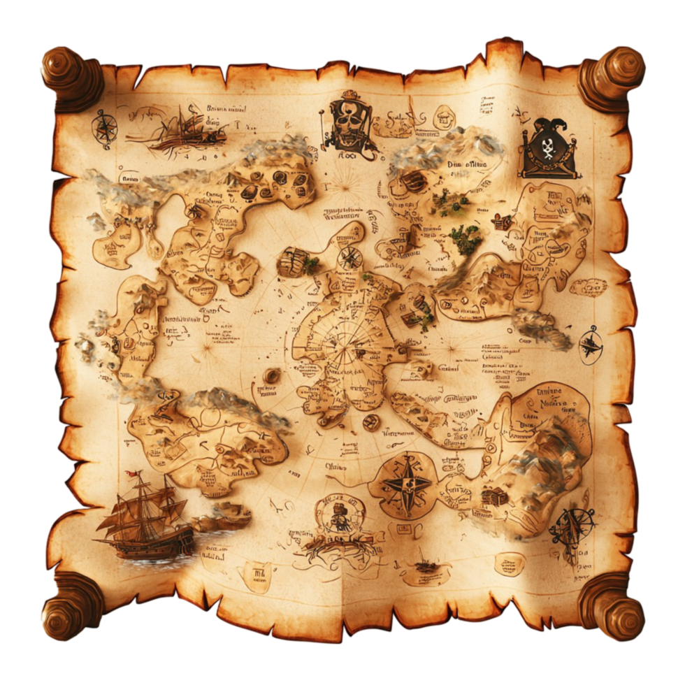 Mysterious old treasure map with intricate markings and details png