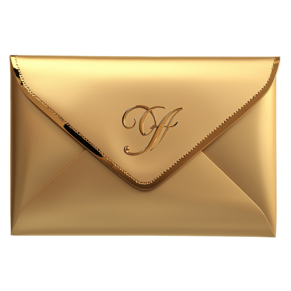 Stunning gold envelope embossed with intricate lettering png