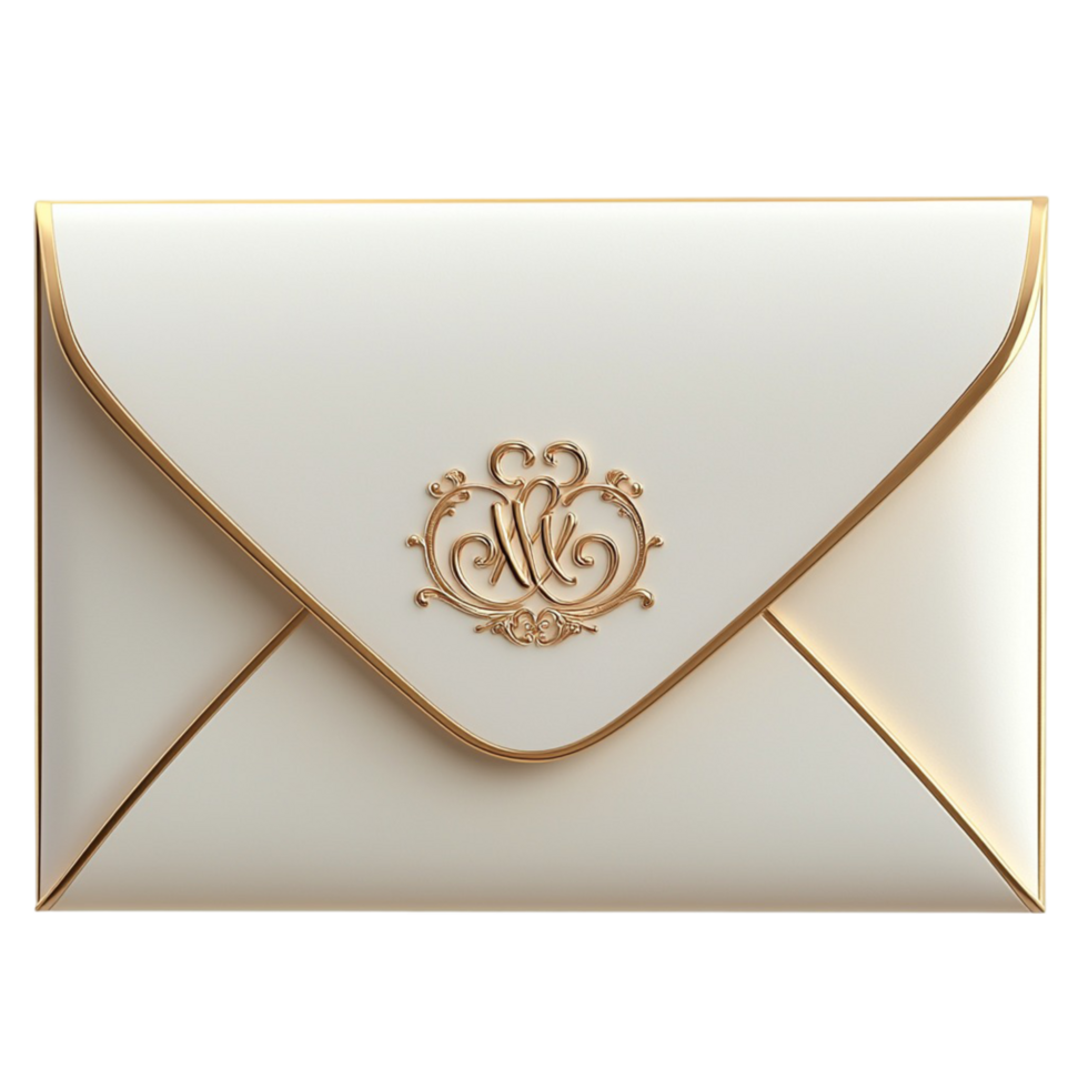 white and gold envelope with a royal monogram png