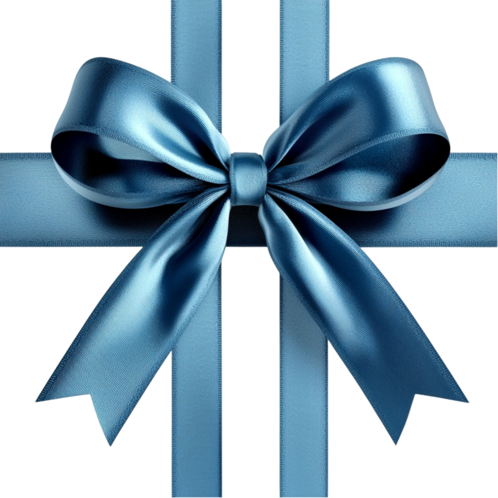 Beautiful blue ribbon tied into a perfectly symmetrical bow png