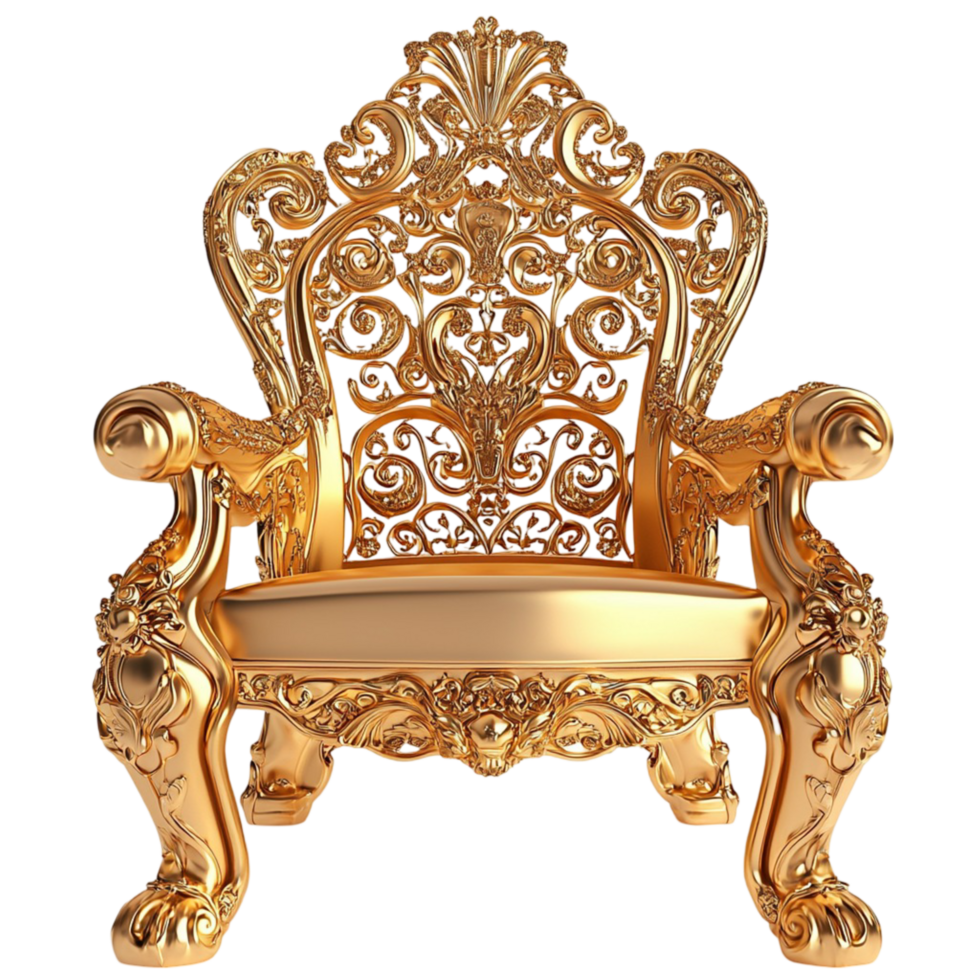 Luxurious golden throne with intricate royal carvings png
