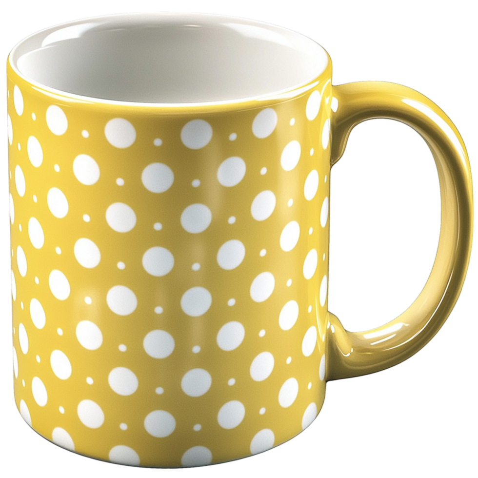 Charming yellow polka dot coffee mug perfect for a cheerful morning png